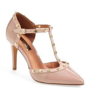 Women's Halogen Pink "Martine" Studded T-Strap Hee